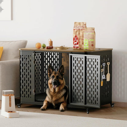 Heavy Duty Dog Crate Furniture for Large and Medium Dogs, 43.7 Inch Large Dog Crate Kennel with