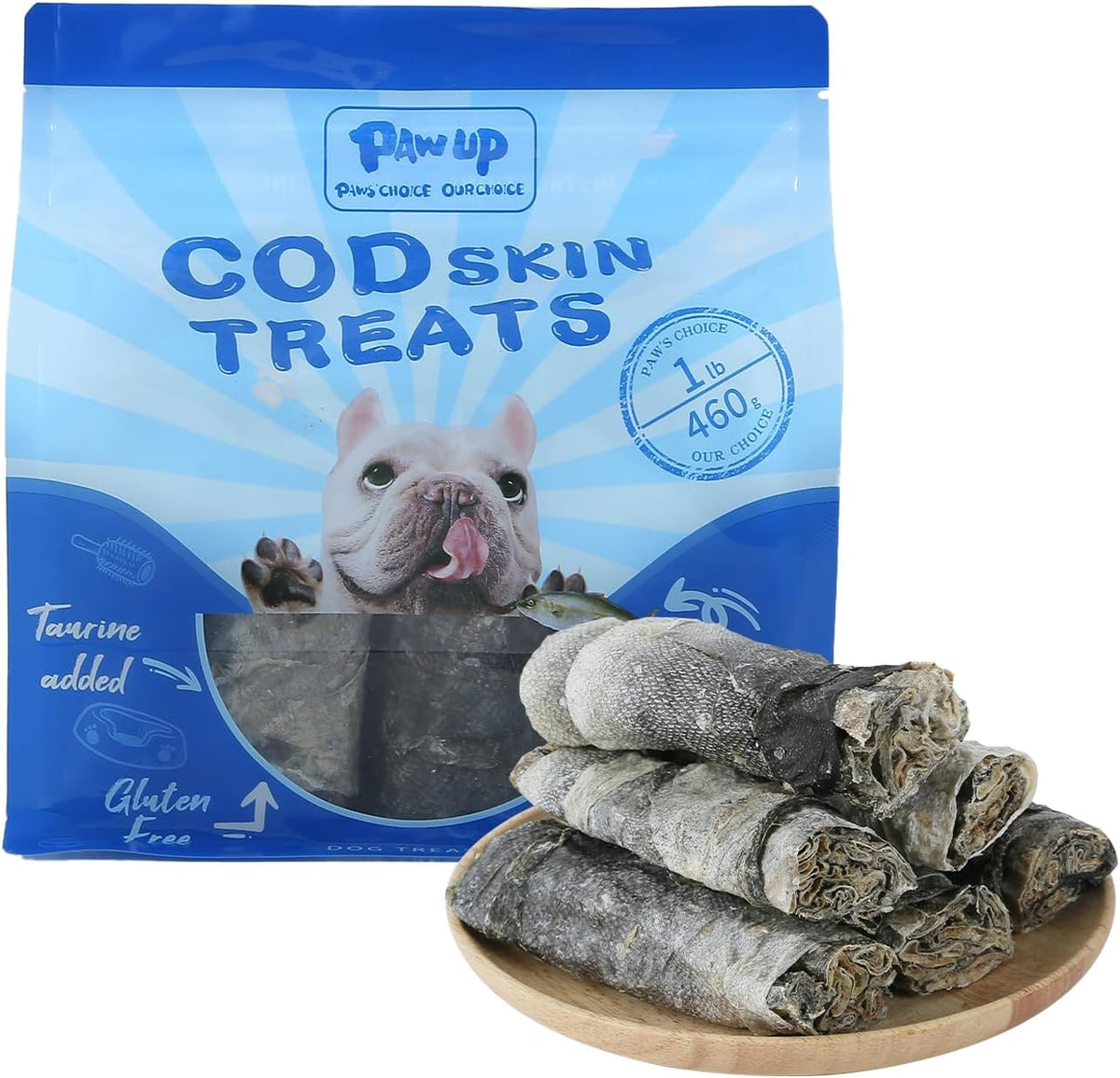 Cod Skin Dog Treats - Natural Fish Roll Snacks w/Taurine, Single Ingredient Chews, Rich in Omega 3