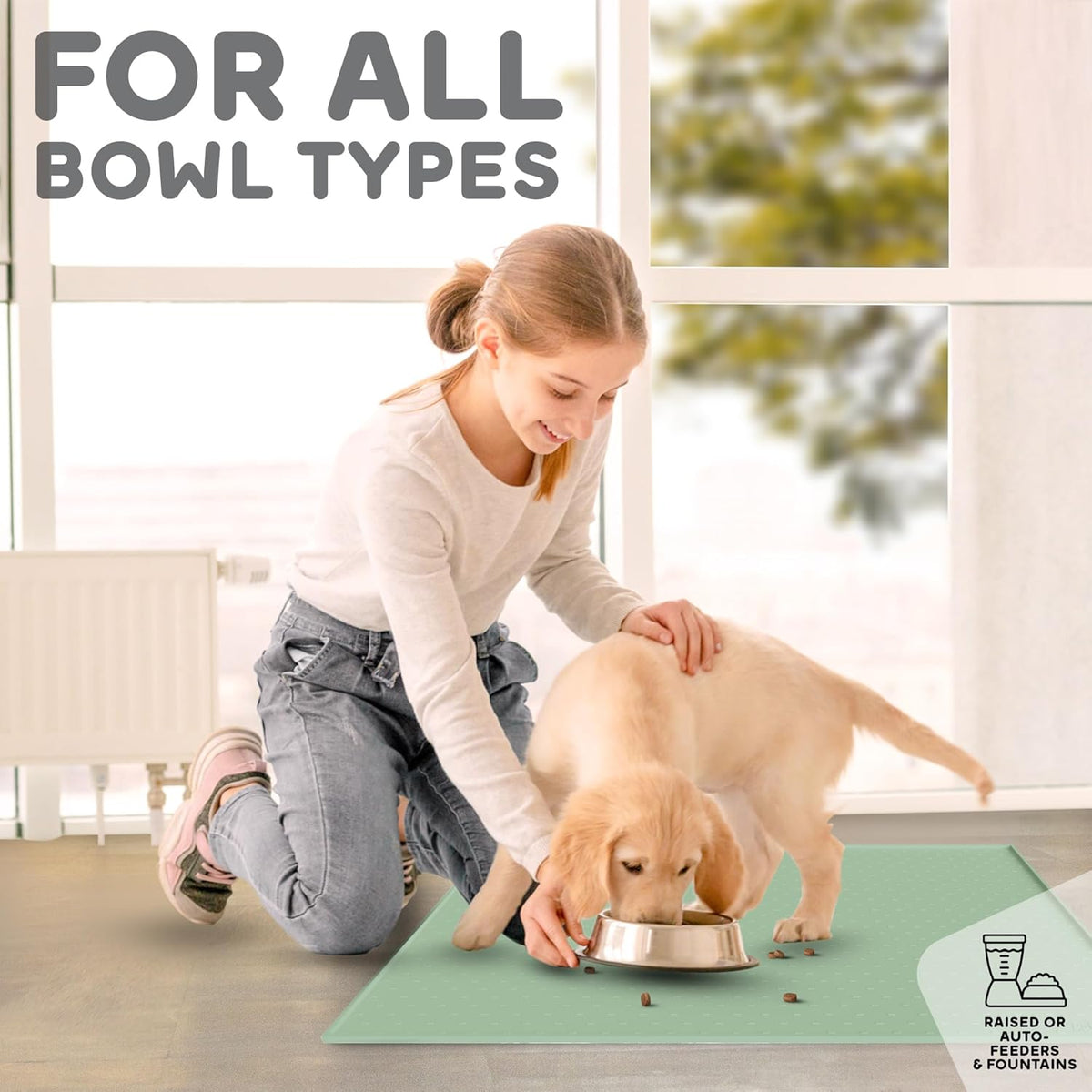 Dog Food Mat - 24x15 Raised Edges Dogs Mat for Food and Water Prevent Spill, Waterproof Cat Food