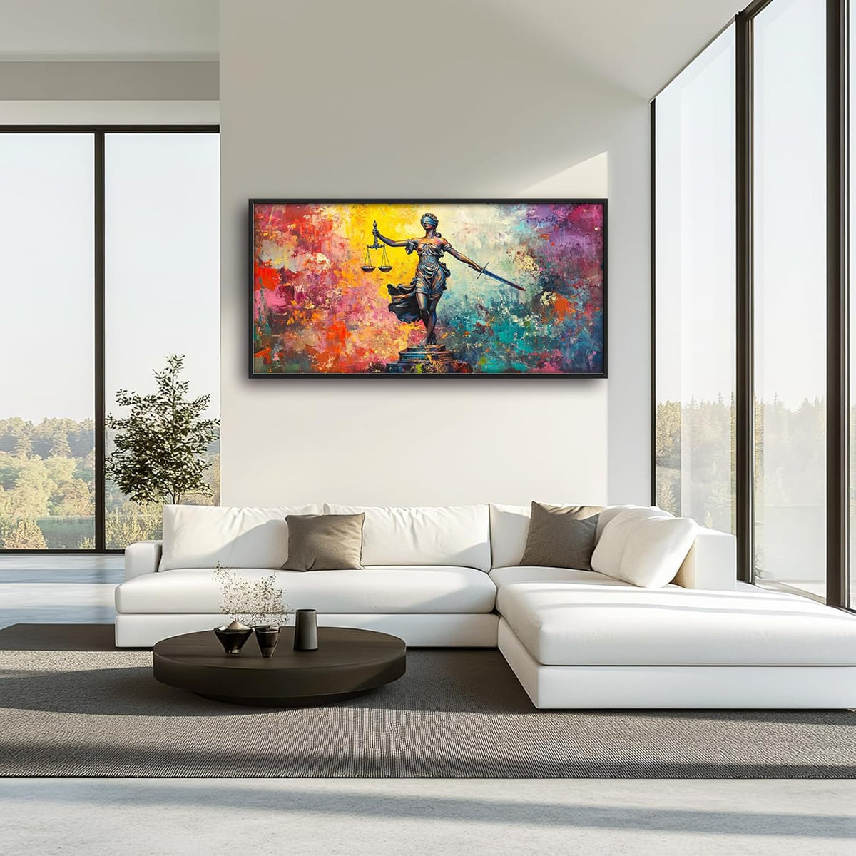 Extra Large Lady Justice Framed Wall Art for Living Room,Oversized Scales of Justice Pictures Wall