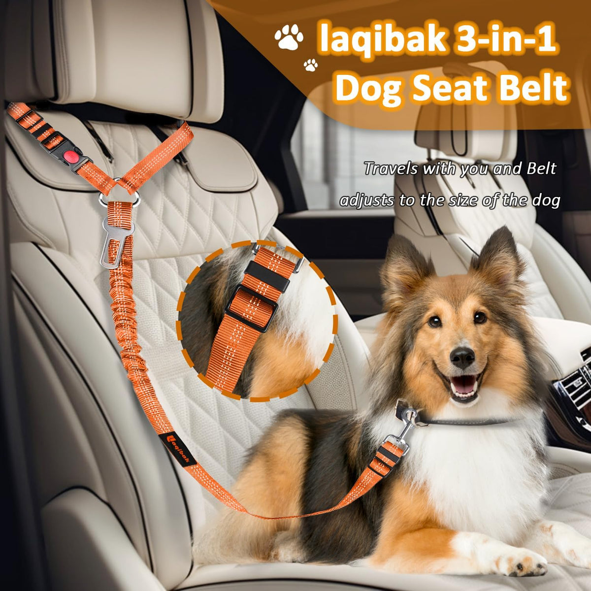 Removable Dog Seat Belt Harness for Car, 3 in 1 Pet Dog Car Seatbelt Leash, Retractable Restraint