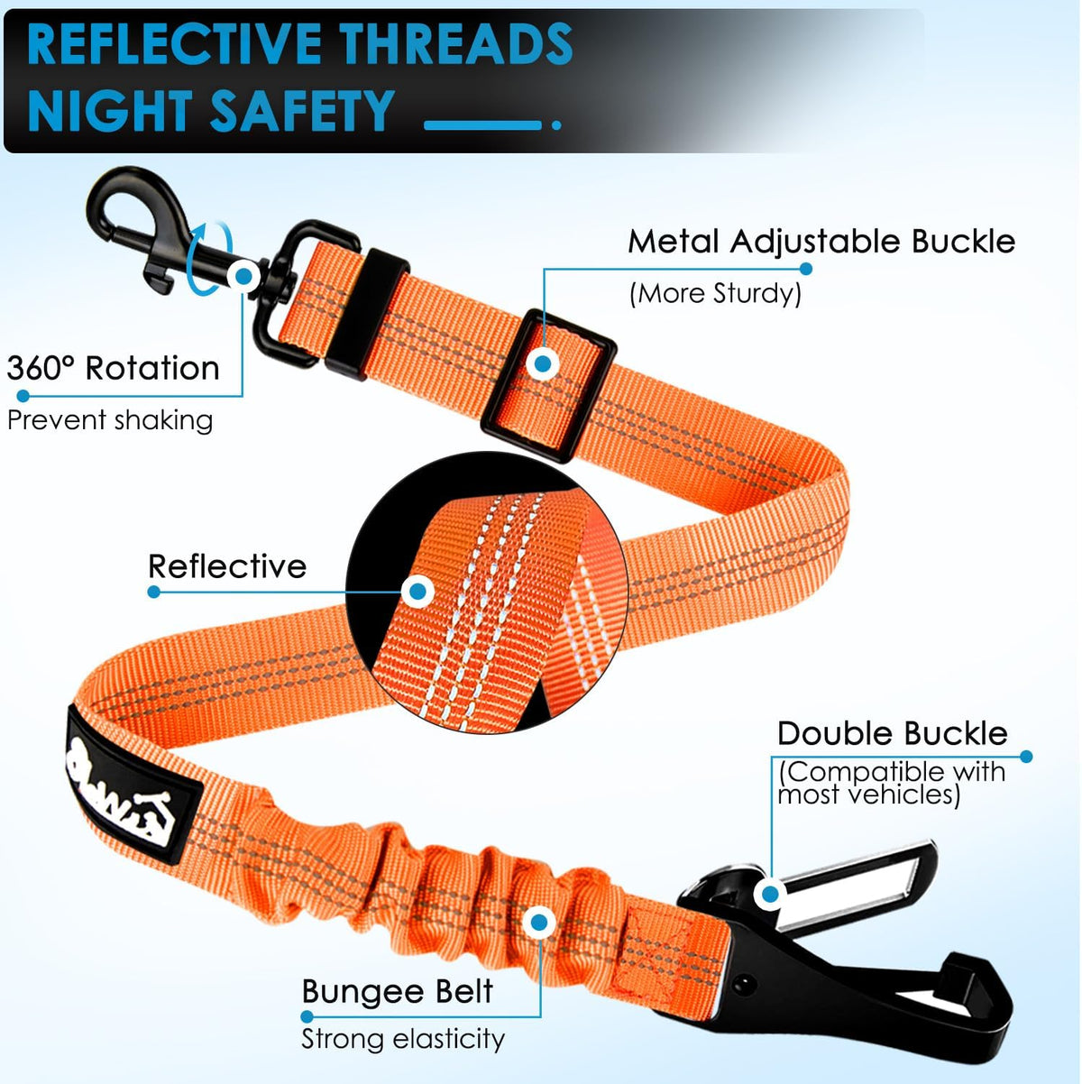 Lukovee Dog Seatbelt Leash for Cars, 2 Pack Pet Safety Car Seat Belt with Adjustable Buckle &
