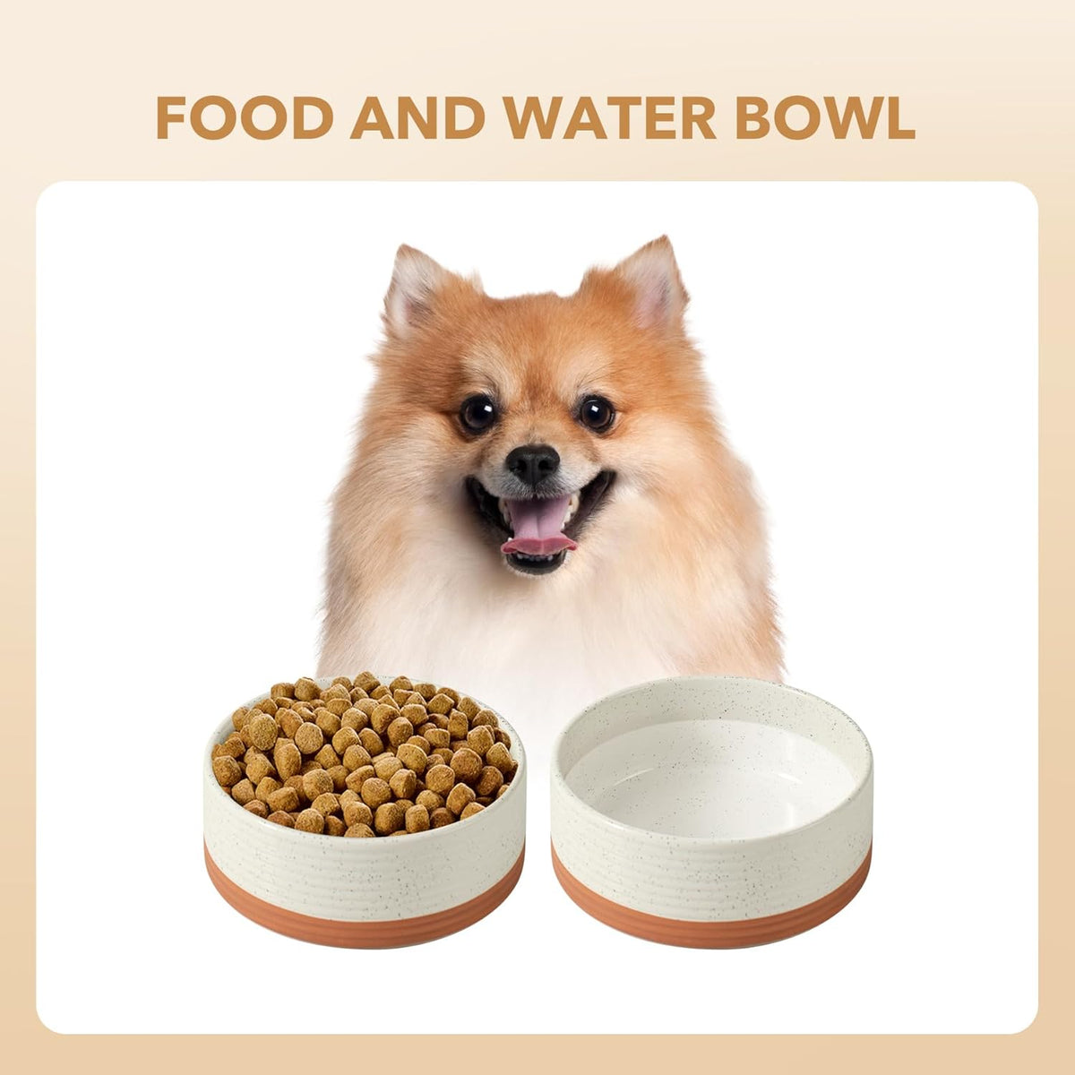 Ceramic 6.1inch Dog Bowl for Small Breed Dogs, Anti-Slip and Weighted Pet Food and Water