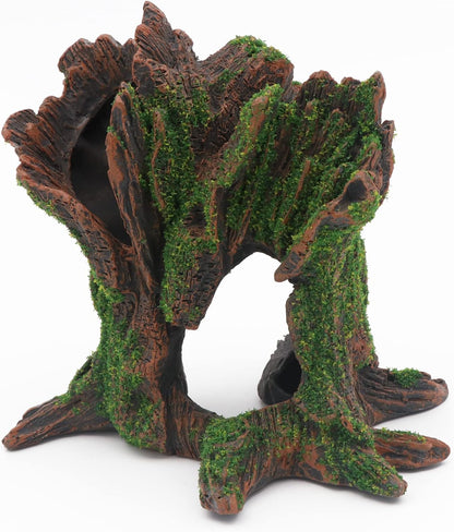 AQUA KT Aquarium Landscape Tree Stump Trunk Hollow Betta Cichlid Cave Rocks for Fish Hiding Tank