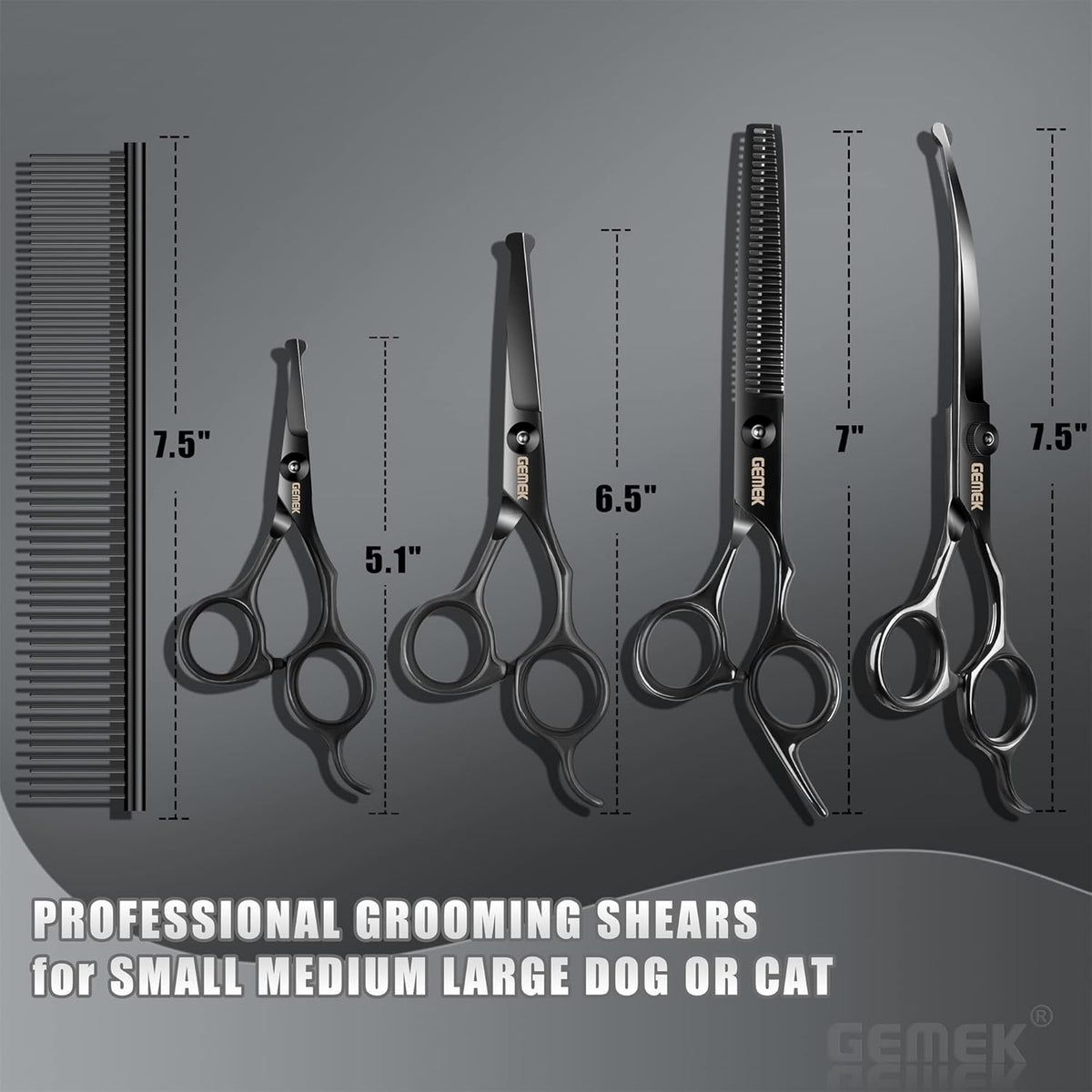 Dog Grooming Scissors Kit with Safety Round Tips, GEMEK Professional 6 in 1 Grooming Scissors for