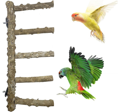 Allazone 3 PCS Nature Wood Bird Ladder Perch Nature Wood Stand Parrot Chew Toy Cage Hanging Pet