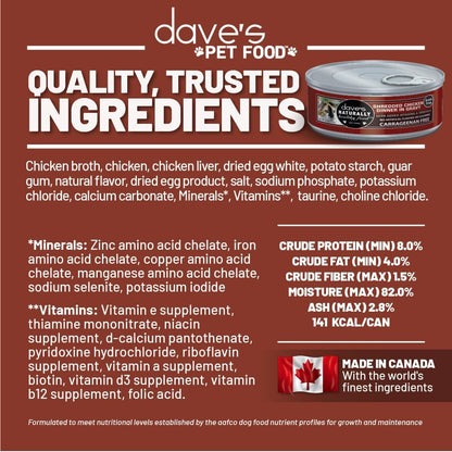 Dave's Pet Food Grain Free Wet Cat Food (Shredded Chicken in Gravy), Made in Canada Naturally