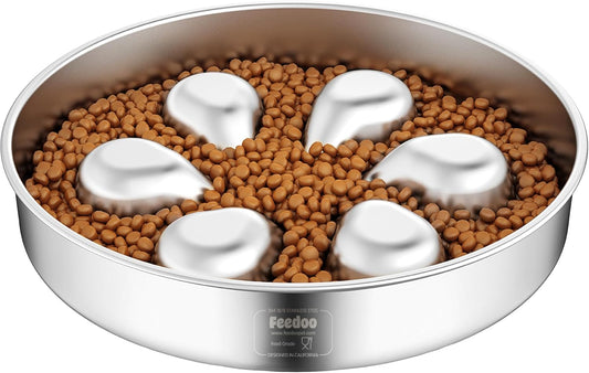 Slow Feeder Dog Bowls Large Breed 3Cups, Food Grade 304 Stainless Steel Dog Bowls with Non-Slip