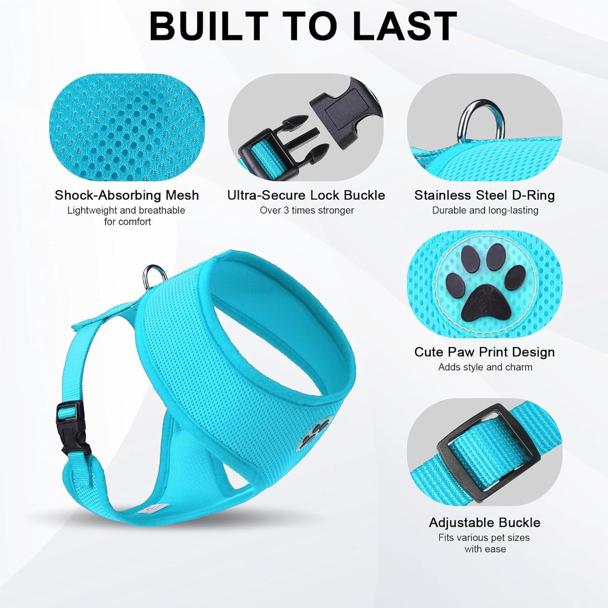BINGPET No Pull Dog Harness,Soft Mesh Breathable All Weather Vest Harness,Safety Protection Design