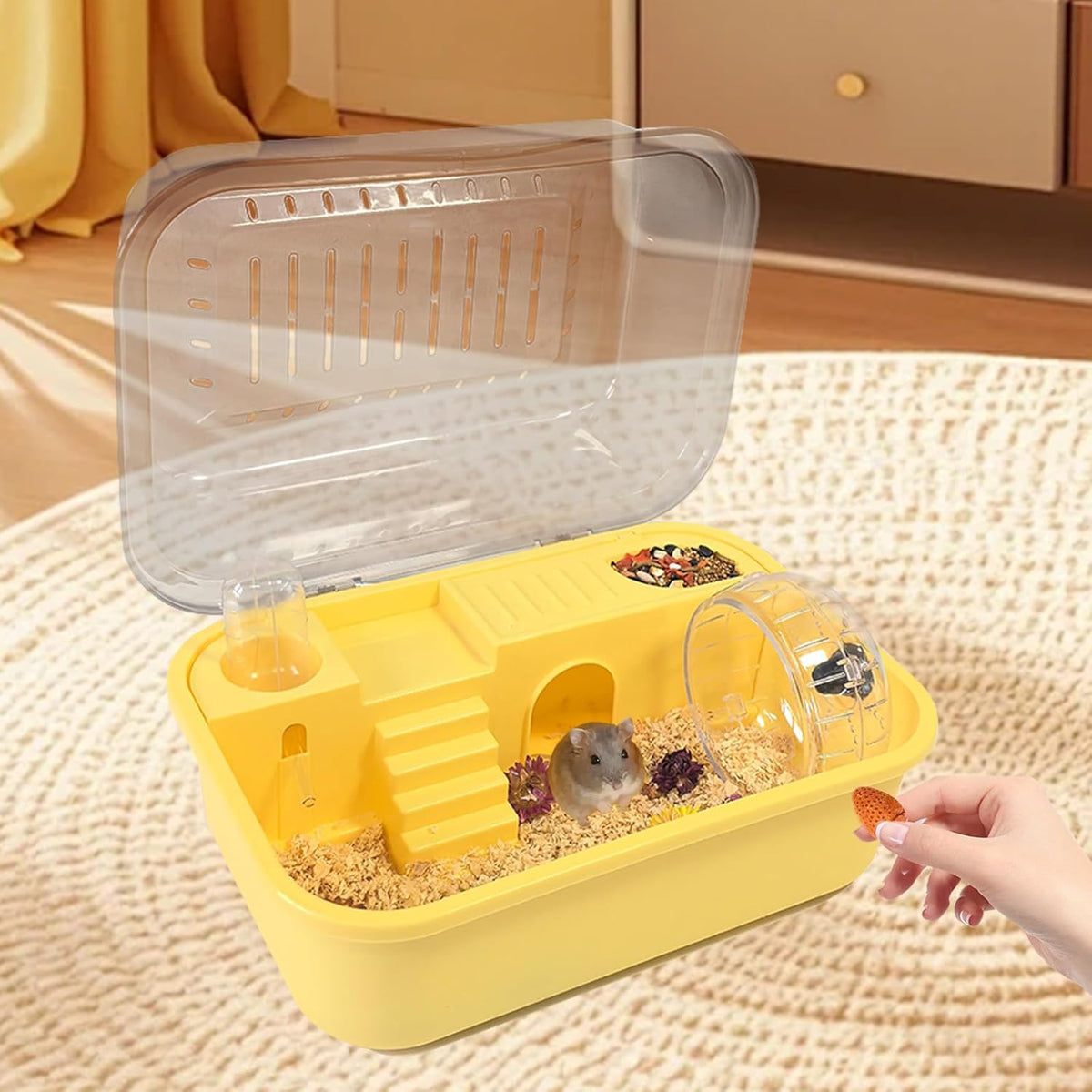 Hamiledyi Small Hamster Cage Clear Plastic Hamster Cage Portable Carrier with Water Bottle Exercise