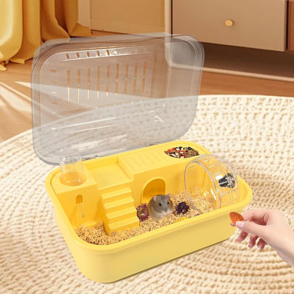 Hamiledyi Small Hamster Cage Clear Plastic Hamster Cage Portable Carrier with Water Bottle Exercise