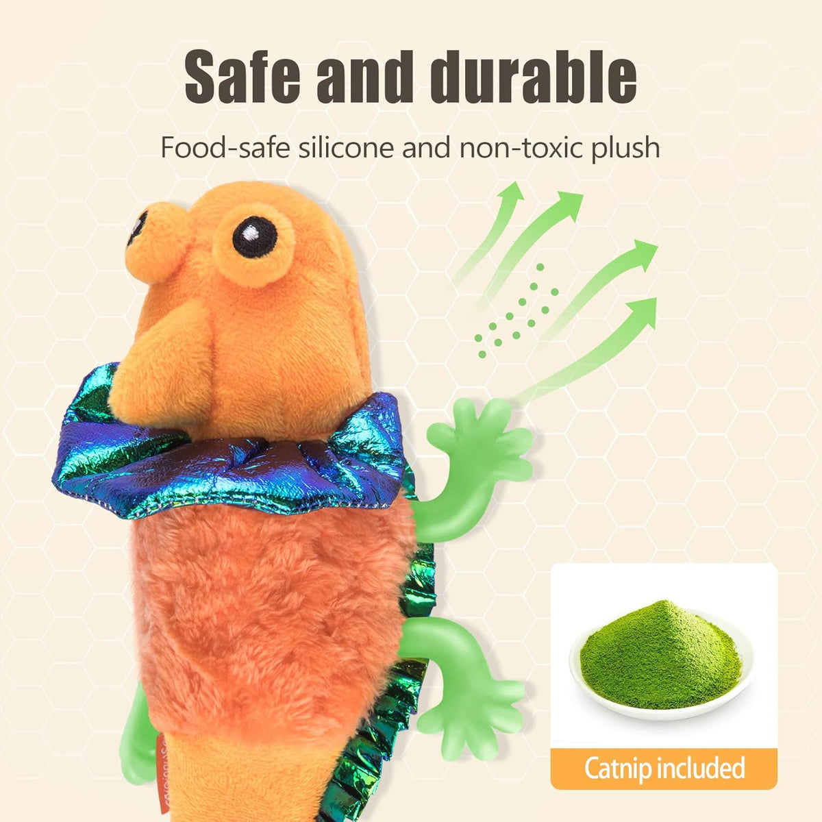 Migipaws Cat Toys, Touch Activated Flapping Chirping Lizard Kitten Toy with Catnip for Indoor Cats