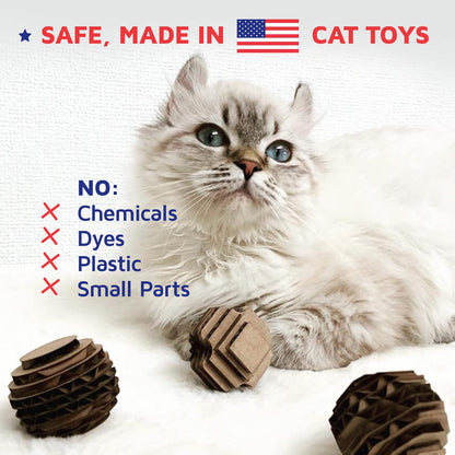 Cat Ball Toys by Americat – Made in USA – Safe Cardboard Cat Toys – for Interactive and Independent