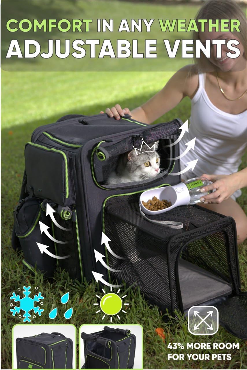 Cat Backpack Carrier & Dog Car Seat for Small Pets Up to 25 lbs - Expandable Cat Carrier Backpack