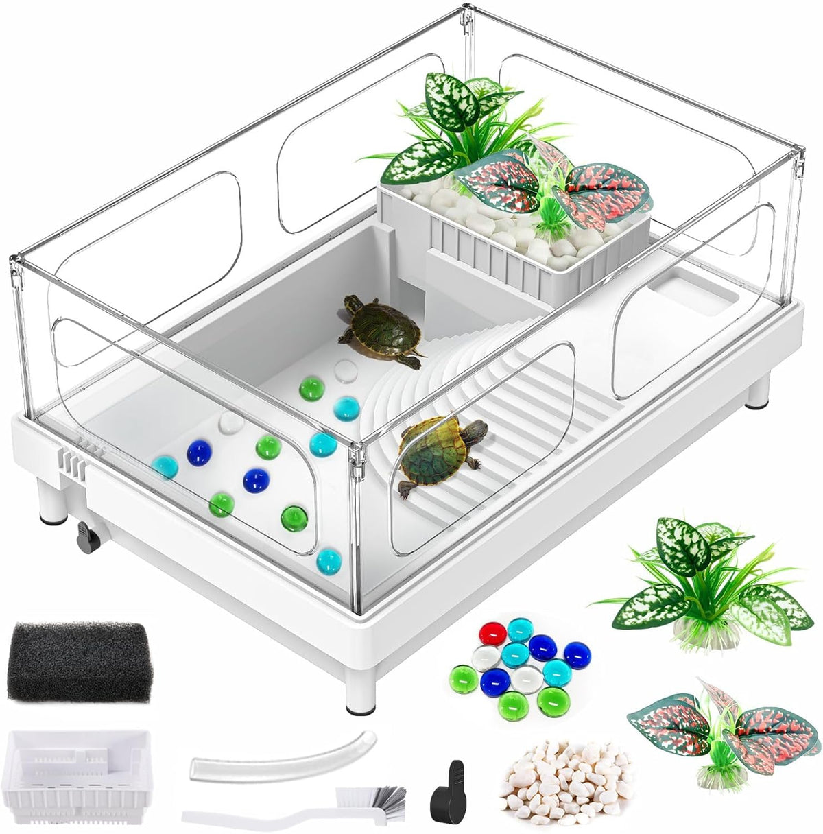 GOZILLA Small Turtle Tank, Acrylic Turtle Tank Starter Kit, Reptile Habitat and Terrarium with