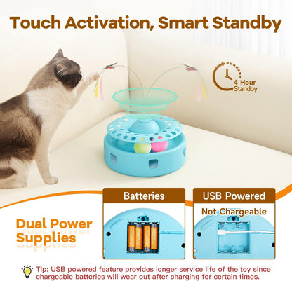 Potaroma Cat Toys 3-in-1 Automatic Interactive Kitten Toy, Fluttering Butterfly, Random Moving