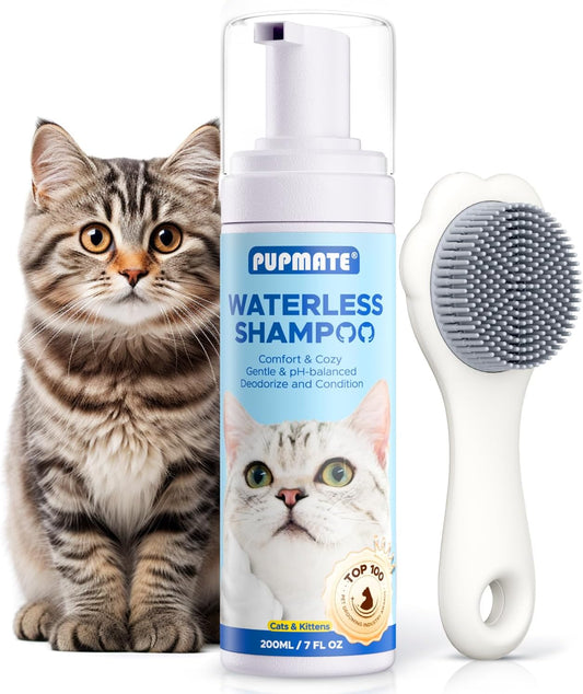 Cat Waterless Shampoo with Brush - No Rinse Formula for Quick Clean Between Baths, Hypoallergenic &