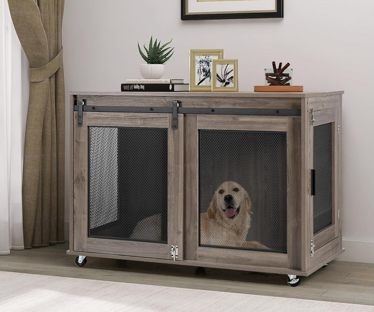 LINLUX 40 Inch Dog Crate Furniture, Wooden Heavy Duty Dog Kennel Indoor, Decorative Dog Cage Table