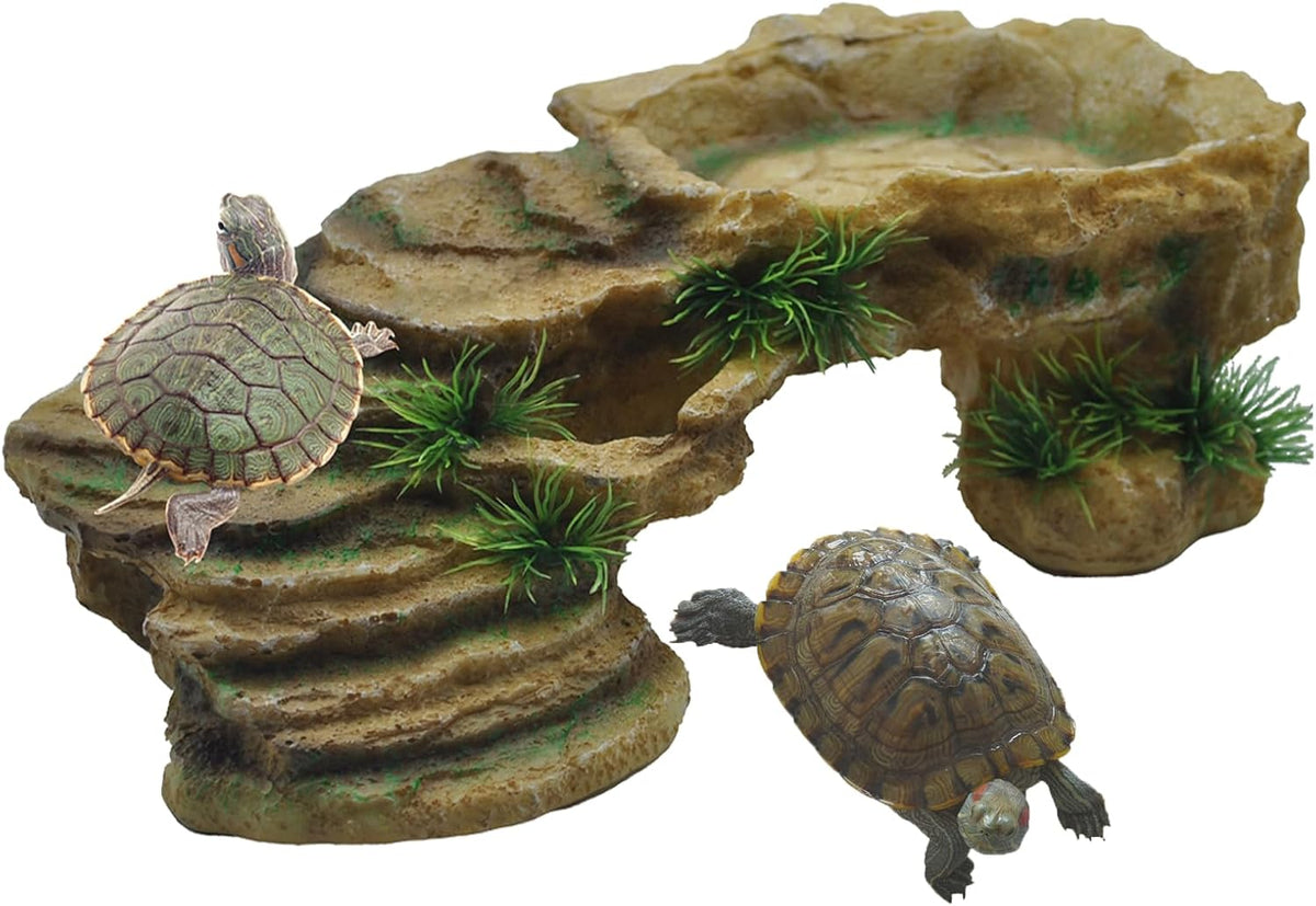 kathson Turtle Basking Platform,Tortoise Resin Climbing Rock Rectangular Resting Terrace Tank