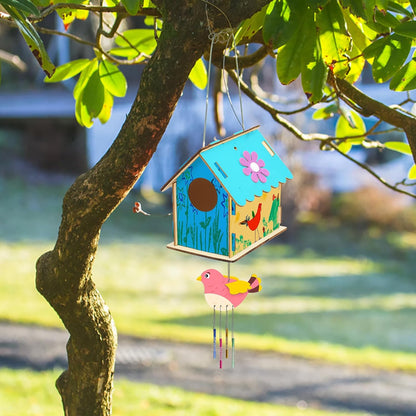 Fennoral 12 Pack Bird House Craft Kit for Kids Make You Own Bird Wind Chime Kit DIY Build and Paint