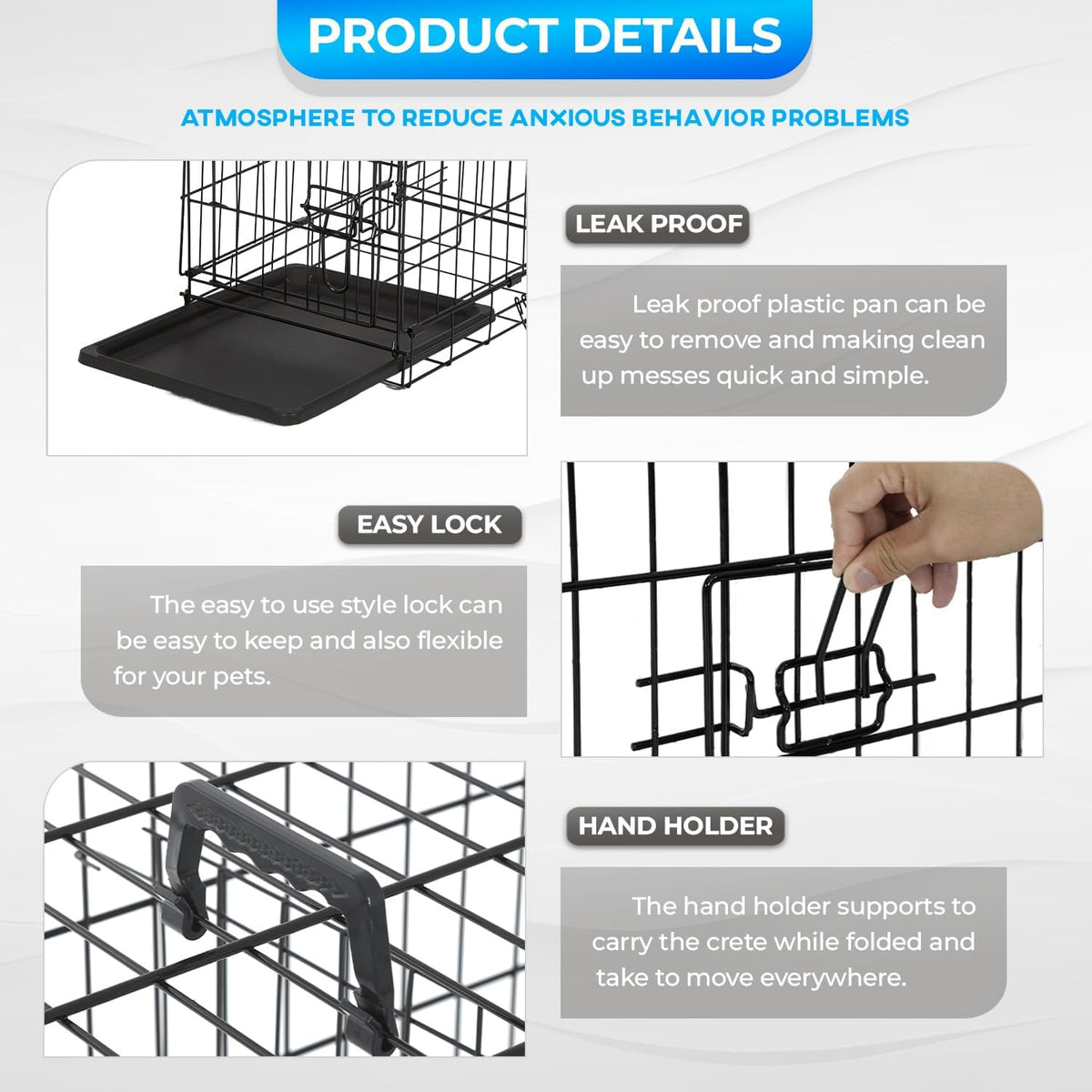 FDW Dog Crate for Small Dogs 18 Inch Folding Metal Wire Pet Cage Double Door W/Divider Panel Indoor