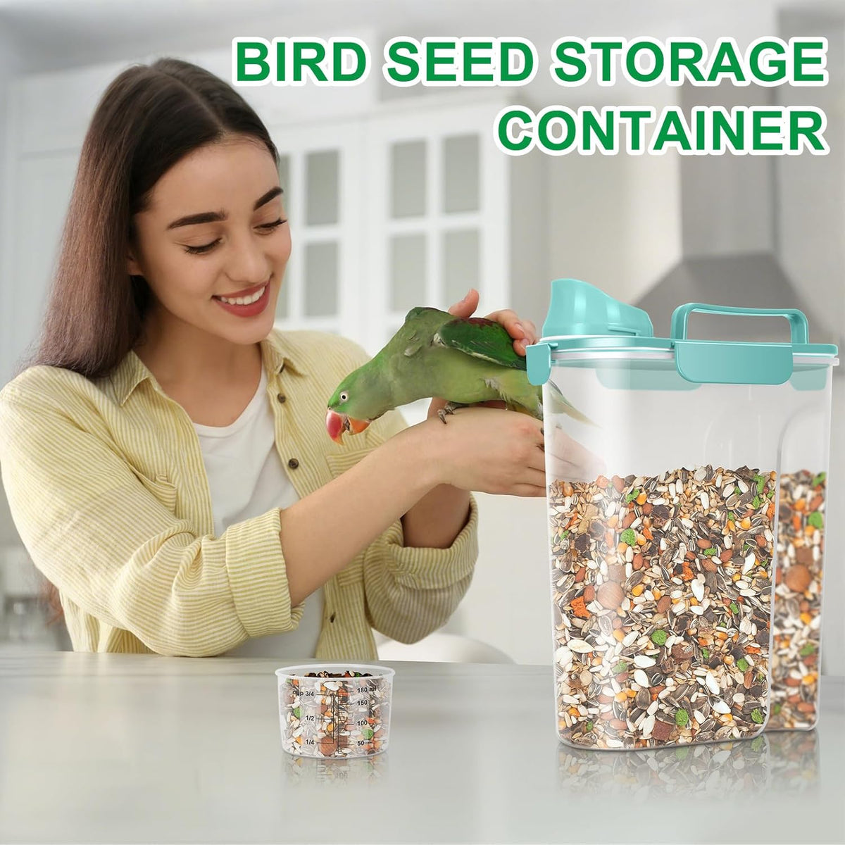 Pet Dog Cat Food Storage Container 5 to 7 lbs with Can Cover and Mixing Spoon, Airtight Travel Pet