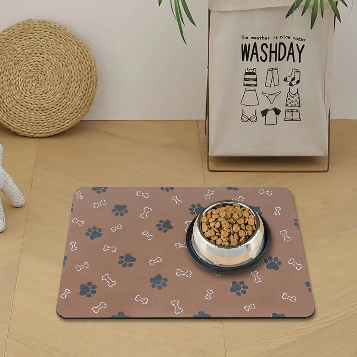 Pet Cat Dog Food Mat Non Slip Mat for Dog Water Bowl Mat Quick Dry Absorbent Cat Feeding Mat, 18.1