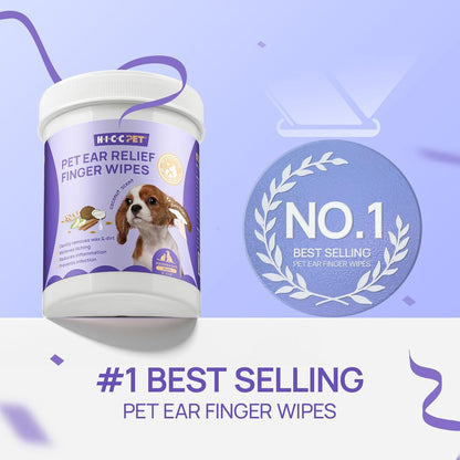 HICC PET Dog Ear Finger Wipes, Ear Cleaner Wipes for Dogs & Cats, Dog Ear Infection Treatment to