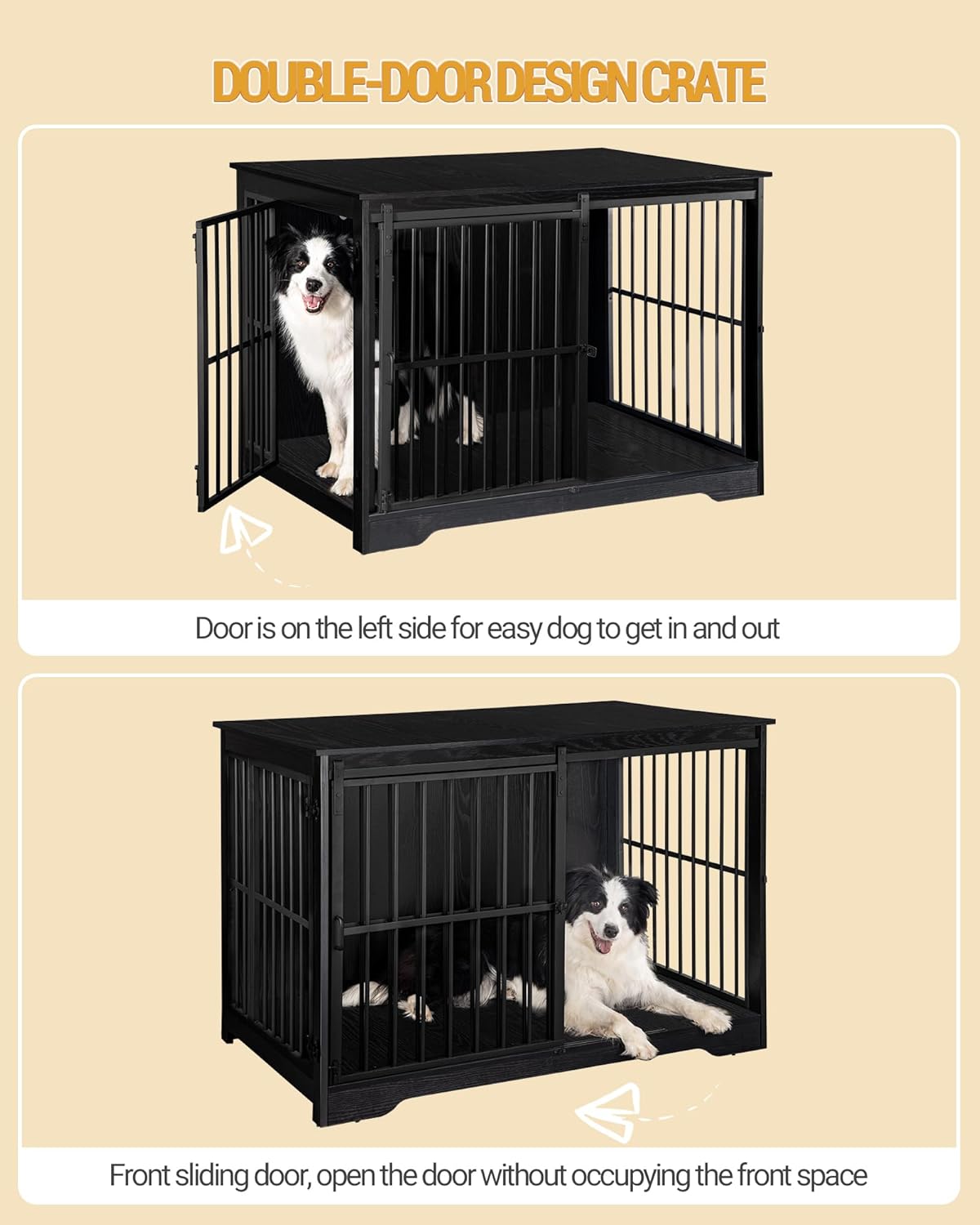 XL Large Dog Crate Furniture, 44.1" Indoor Dog Kennel Furniture with Barn Door, Wooden Tall Dog