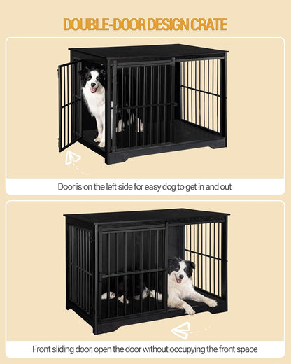 XL Large Dog Crate Furniture, 44.1" Indoor Dog Kennel Furniture with Barn Door, Wooden Tall Dog
