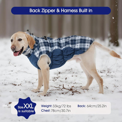 FUAMEY Dog Coat for Large Dogs,Waterproof Dog Winter Jacket with Harness Built in Puppy Cold