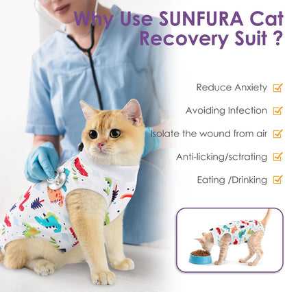 SUNFURA Cat Recovery Suit, Kitten Surgical Full Bodysuit for Abdominal Wound Protector Anti Licking