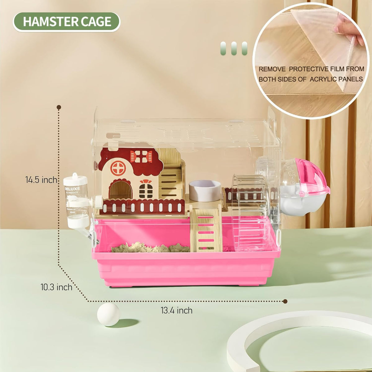 8 in 1 Clear Acrylic Hamster Cage with All Accessories,13.5''L* 10''W* 13''H Dwarf Hamster
