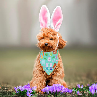 PTDECOR Easter Dog Bandana, Reversible Rabbit Easter Egg Dog Scarf, Multi Size, White Green