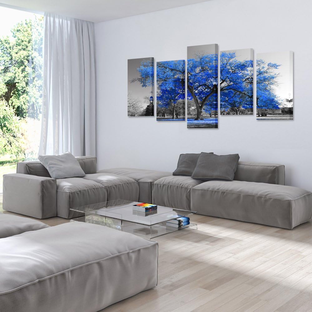 KREATIVE ARTS Canvas Print Wall Art Painting Contemporary Blue Tree In Black And White Style Fall