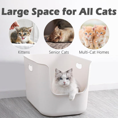SpaceTime Extra Large Litter Box with High Sides,22.64"×14.76"×13.98" XL Multi Cat Litter Pan for