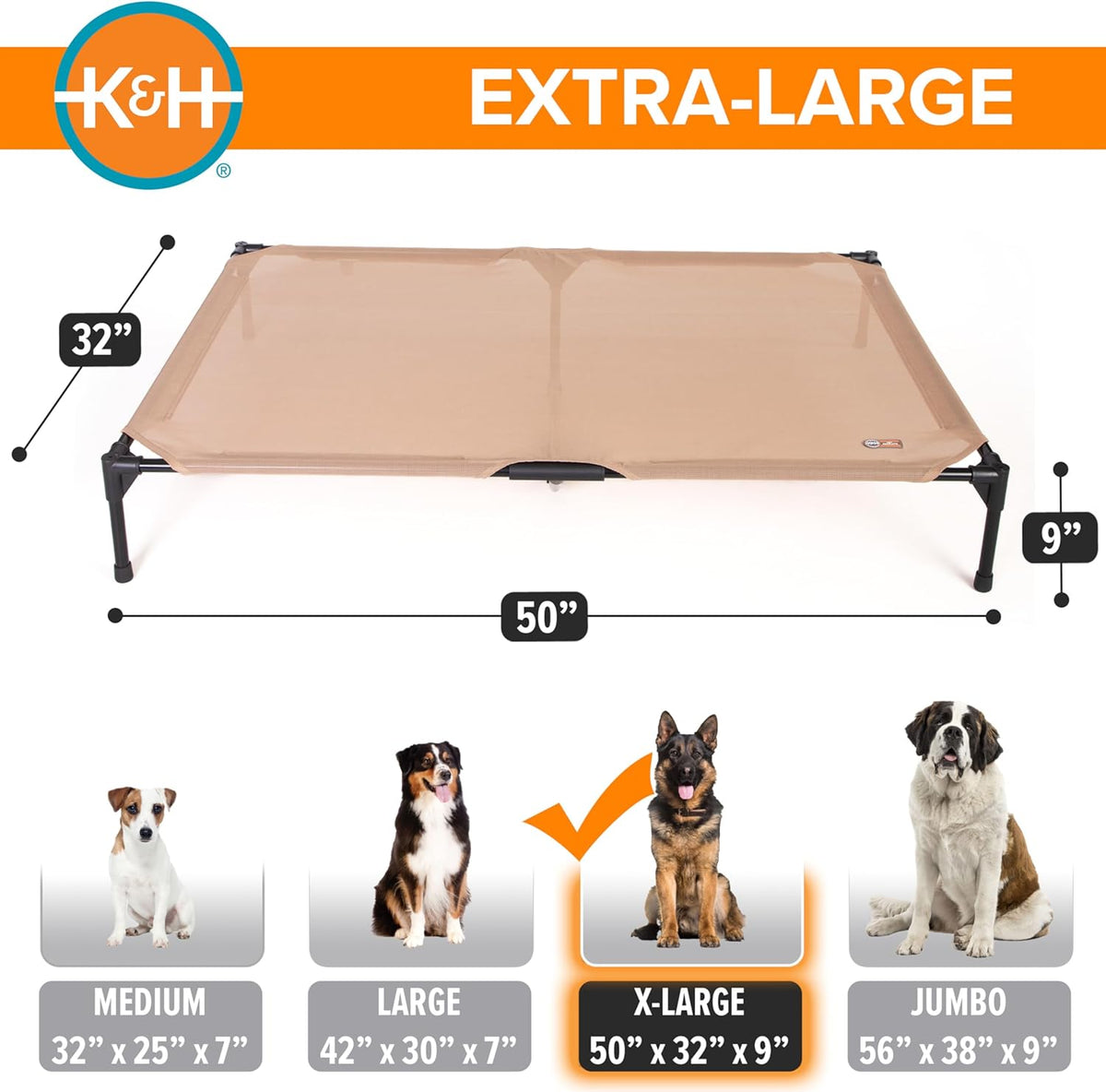 K&H Pet Products Outdoor Elevated Dog Cot, Cooling Raised Bed with Waterproof Breathable Mesh for
