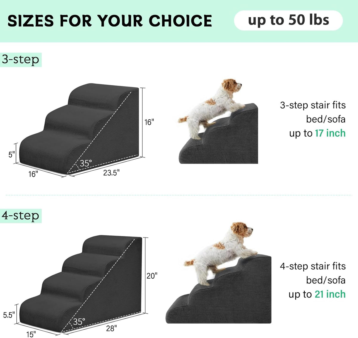 Dog Steps for Small Dogs, 3-Step Pet Ramp Stairs for High Beds and Sofa, Non-Slip Pet Stairs for
