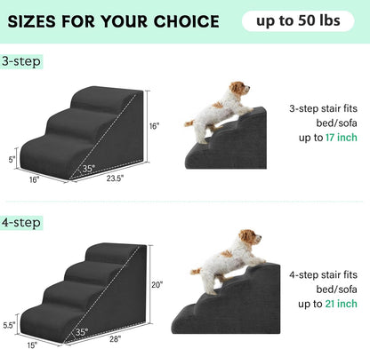 Dog Steps for Small Dogs, 3-Step Pet Ramp Stairs for High Beds and Sofa, Non-Slip Pet Stairs for