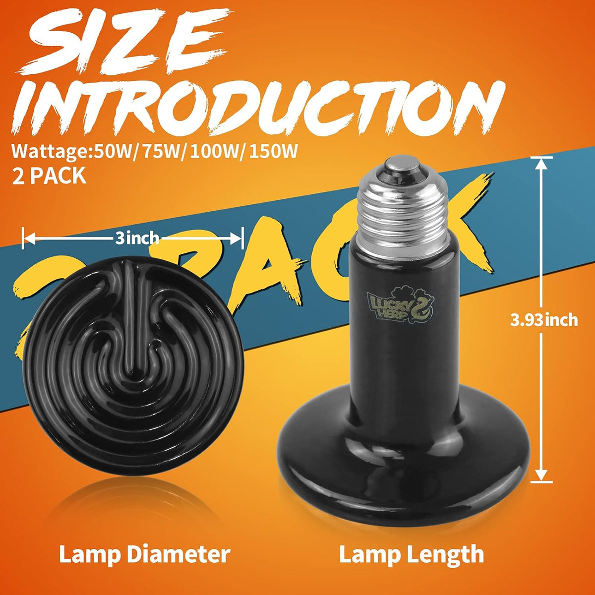 LUCKY HERP 75W Ceramic Heat Emitter, Reptile Heat Bulbs, Ceramic Heat Lamp for Reptiles, Amphibian