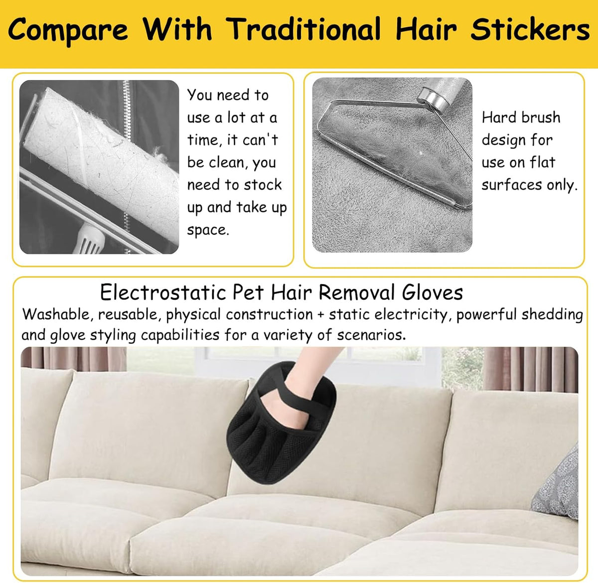 Vingtank 2Pcs Pet Hair Remover Glove, 2025 Upgraded Pet Hair Remover Electrostatic Gloves Reusable