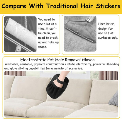 Vingtank 2Pcs Pet Hair Remover Glove, 2025 Upgraded Pet Hair Remover Electrostatic Gloves Reusable