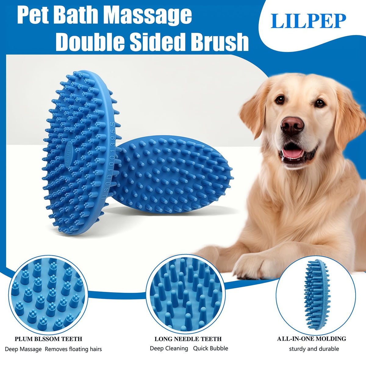 Dog Grooming Brush, Lilpep Pet Shampoo Bath Brush Soothing Massage Rubber Comb with Adjustable Ring