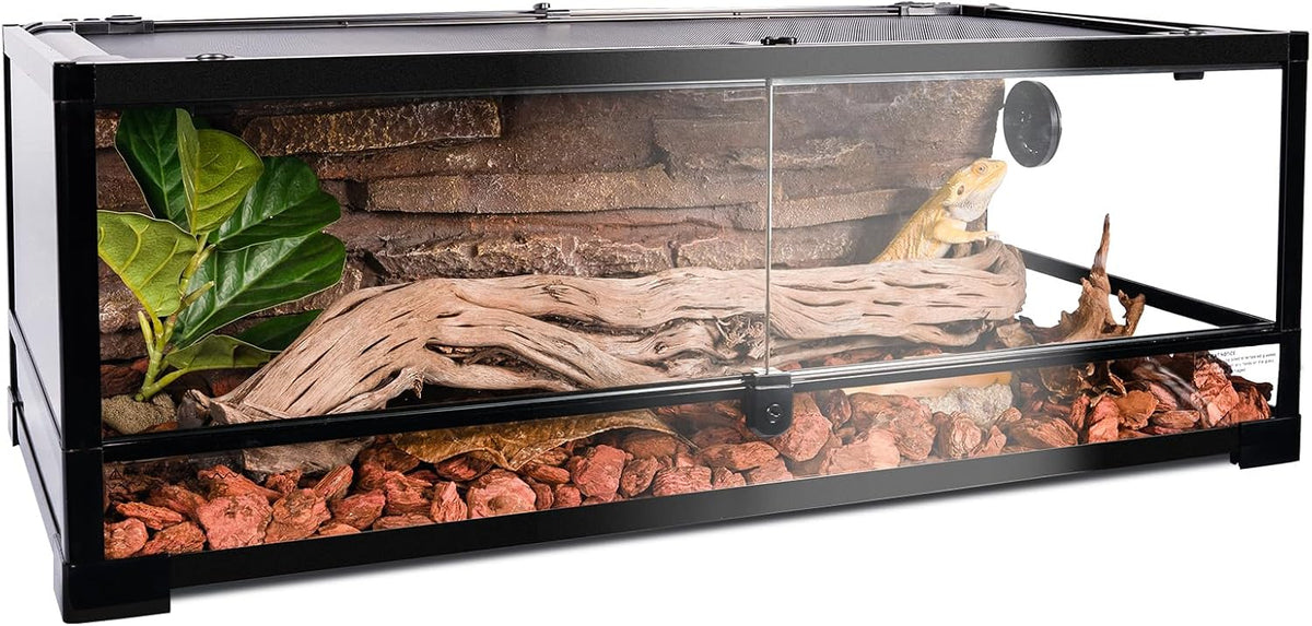 Tempered Glass Reptile Tank, 36" x 18"x 12" Front Opening Terrarium with Top Screen Ventilation &