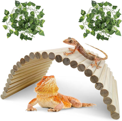 Hamiledyi 11.37 X 5.9 Inches Hides for Tortoises Wood Bendy Bridge Reptile Hide Climbing Ladder