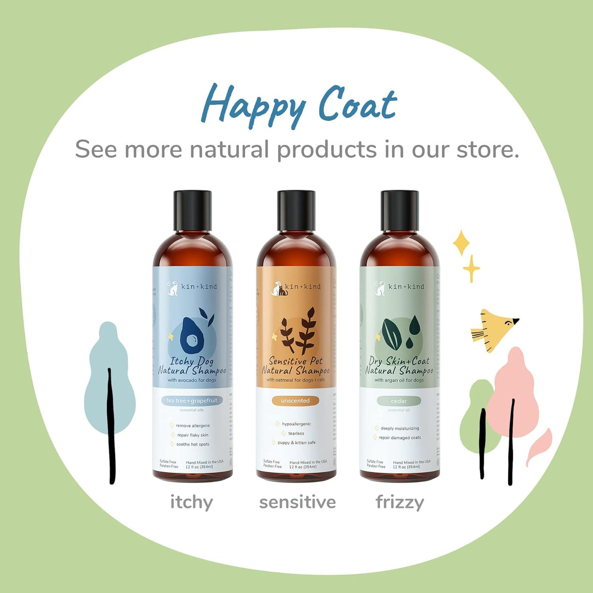 kin+kind Lavender Oatmeal Pet Shampoo + Conditioner for Itchy Dogs and Cats - Pet Natural Shampoo