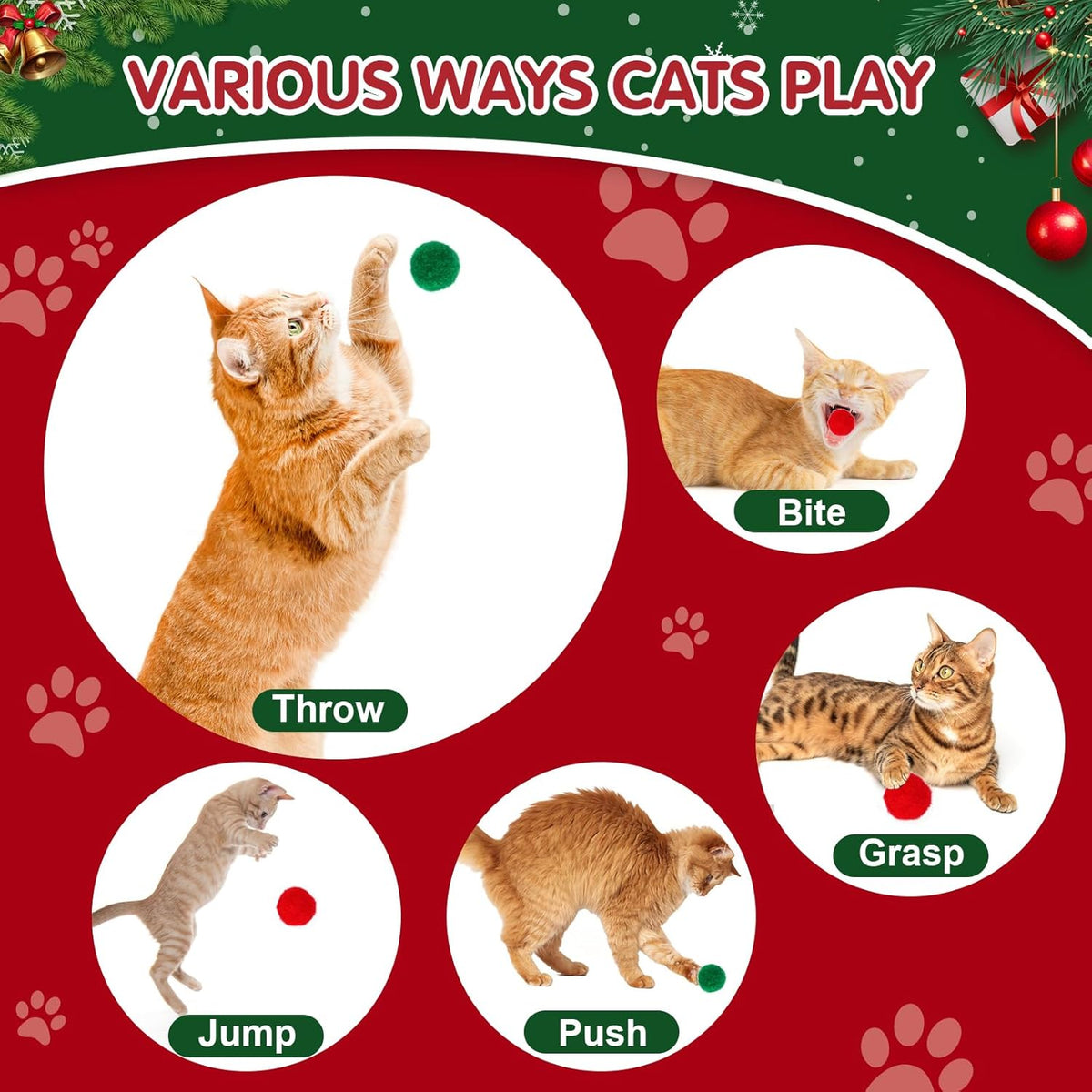 Cat Toy Set (2+60) - Pom Pom Balls & Launchers, Interactive Enrichment Toys