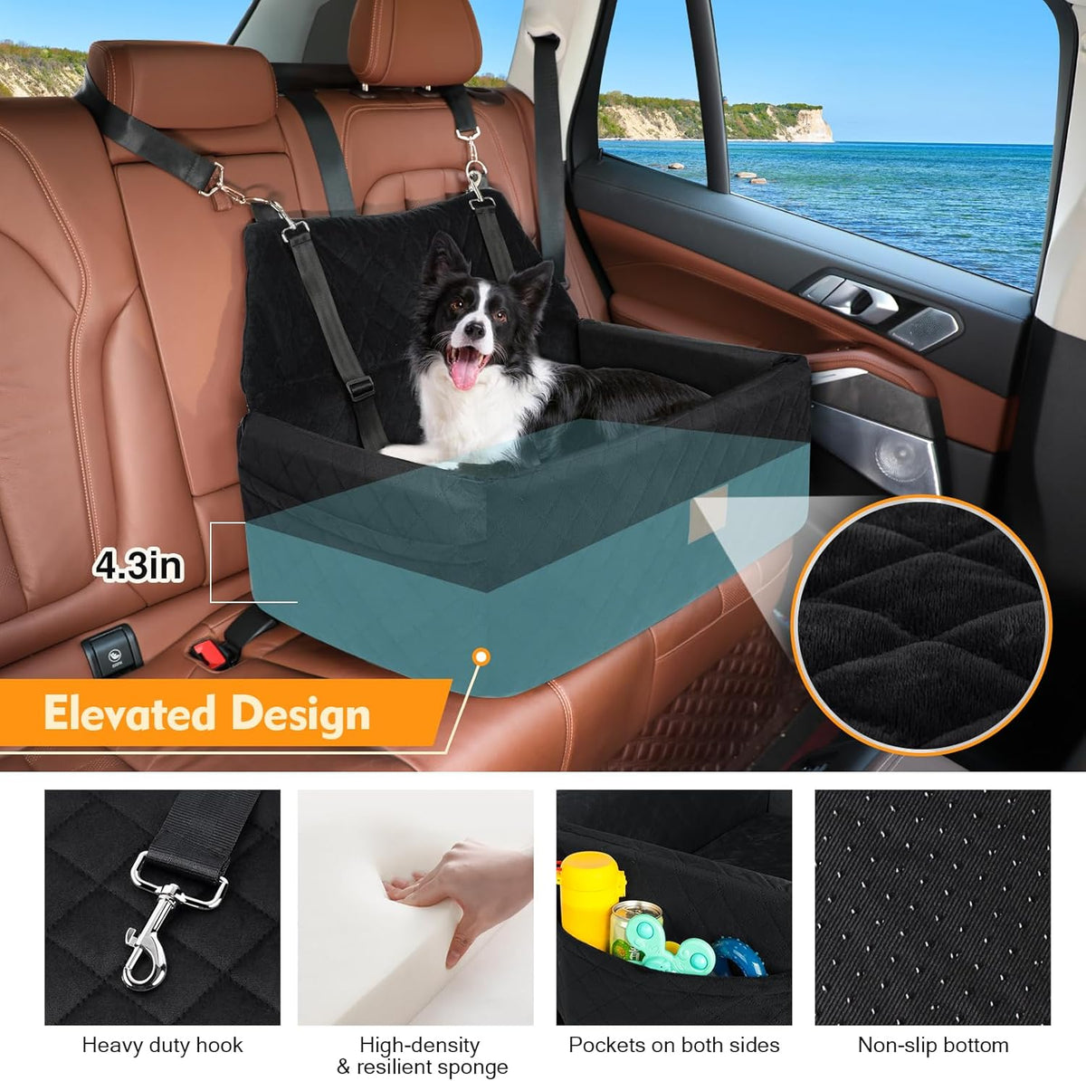 Dog Car Seat for Large Medium Dogs,Portable Washable Pet Car Seat Under 55 lbs,Dog Booster Seat