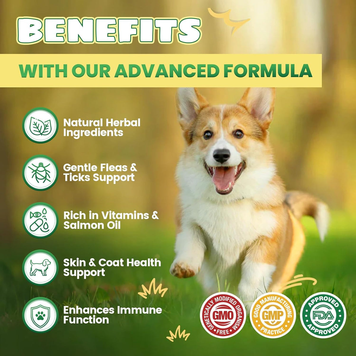 Flea and Tick Prevention for Dogs, 200 Natural Soft Chewables Flea and Tick Support with Vitamins &
