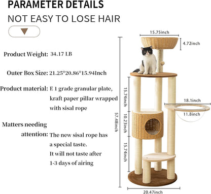 2025 Modern Cat Tree Tower for Large Cats, Advanced Space Module Cat's Nest, Hand Woven Multilevel
